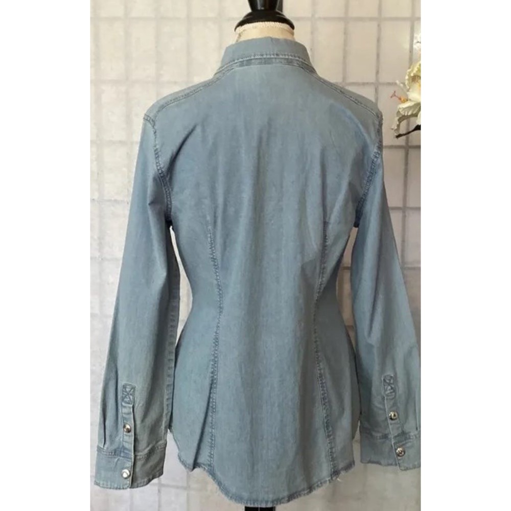 Vintage Cristina V embellished bling Crystal Western Country Denim Shirt Top M - Picture 11 of 12